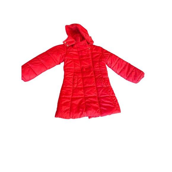 Red Quilted Girls Hooded Jacket With Bow Detail By MIMANIA Size 14 Made In Peru - Picture 1 of 5